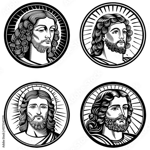 Jesus Christ portraits vector collection.