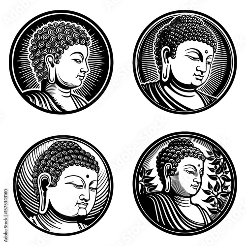 Buddha portraits vector collection.