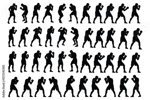 Boxer silhouettes in various fighting stances boxing