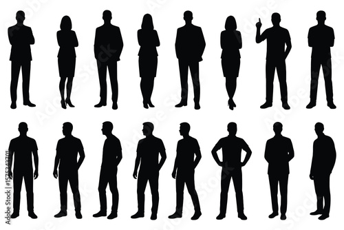 Business professionals standing in various poses silhouettes