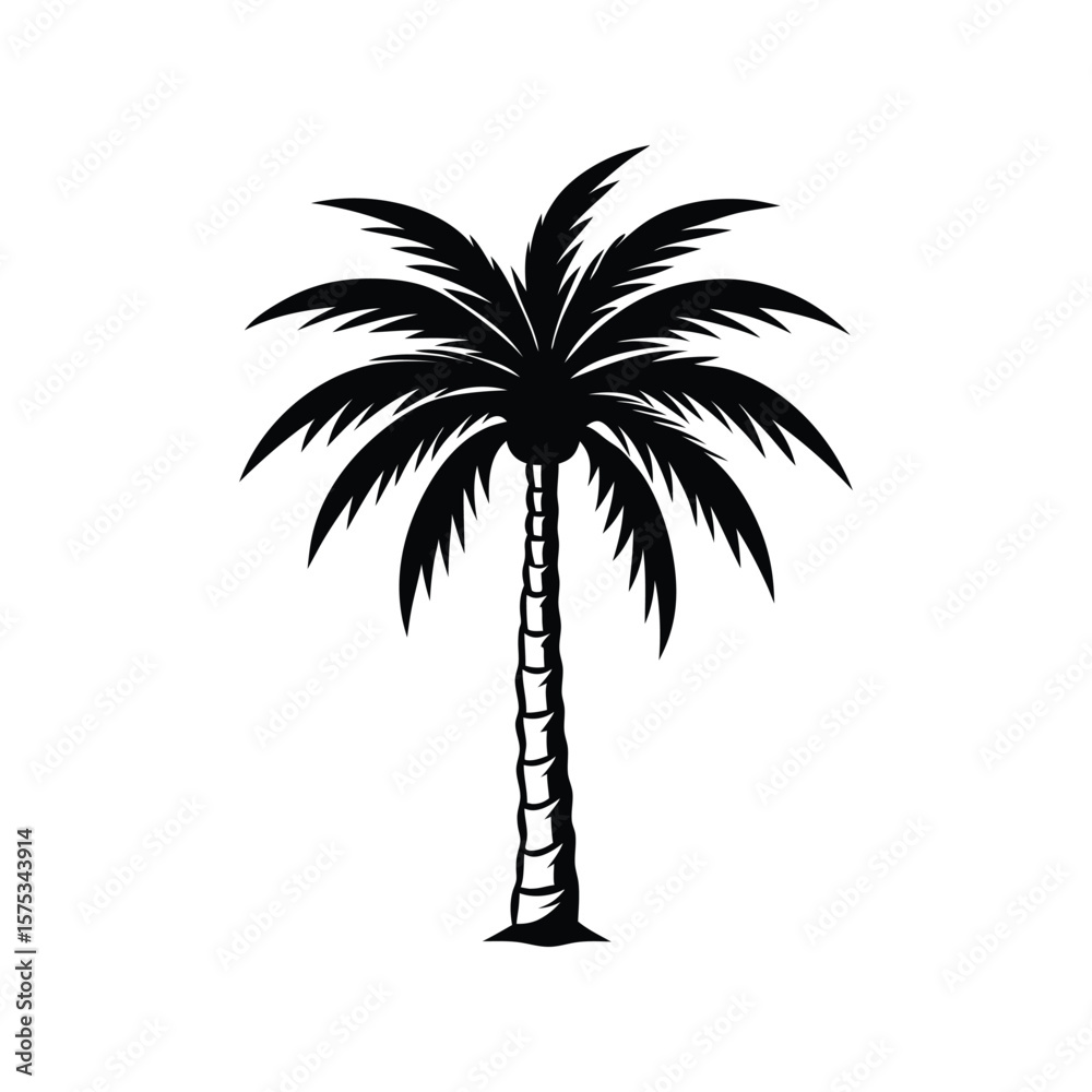 Obraz premium Stylized Palm Tree Silhouette, Vector Icon of Tropical Nature and Summer Vibes