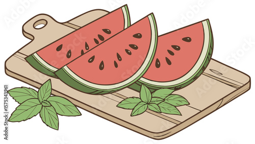 Watermelon slice isolated on white background illustration