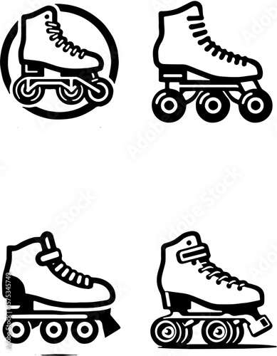 roller skate icon set with various outlines and stylized black and white designs