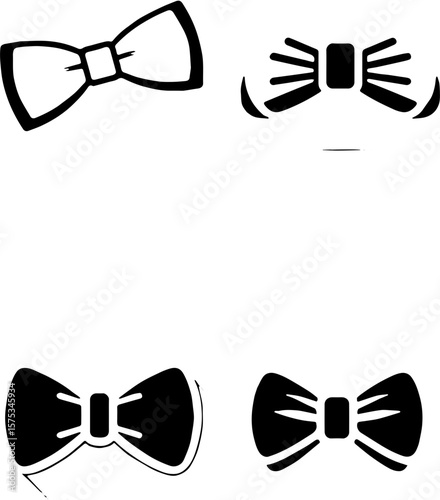 bow tie icon set in solid and stylized black and white designs with shadows and outlines