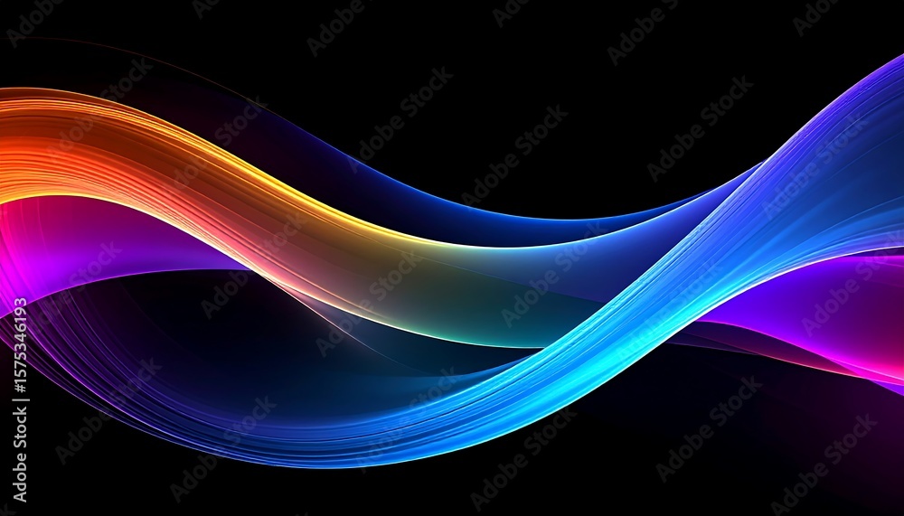 Naklejka premium Vibrant Abstract Rainbow Wave on Black Background Modern Digital Art.