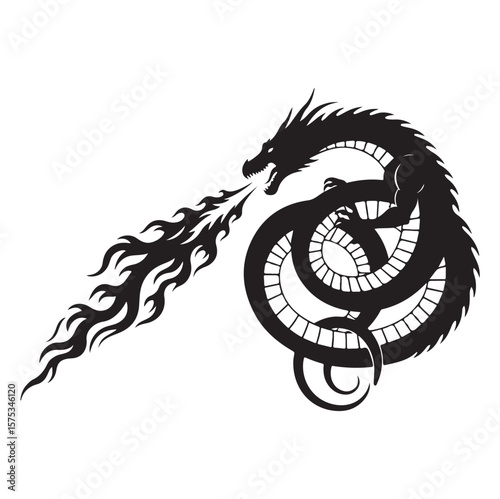 Dragon Silhouette Vector | Black Fantasy Fire Dragon Art. AI generator