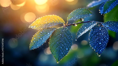 Dew kissed leaves glistening in the morning light offer a refreshing natural elegance