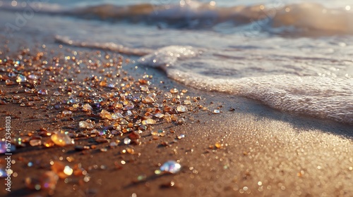 Beach scene with luminous grains twinkling softly in daylight