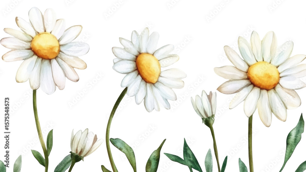 Fototapeta premium Title: Elegant White Daisy Watercolor Flower Illustration Isolated on White Background for Botanical Art and Design Uses