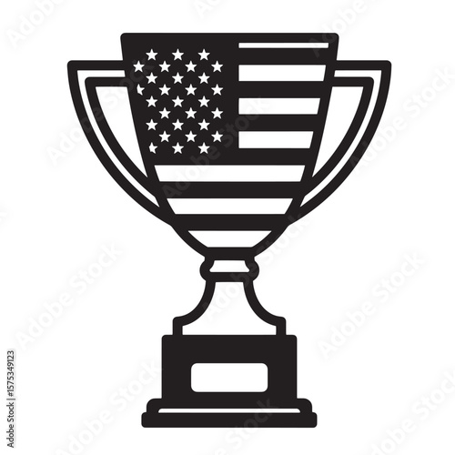 American flag trophy symbolizing victory and national pride in black and white illustration