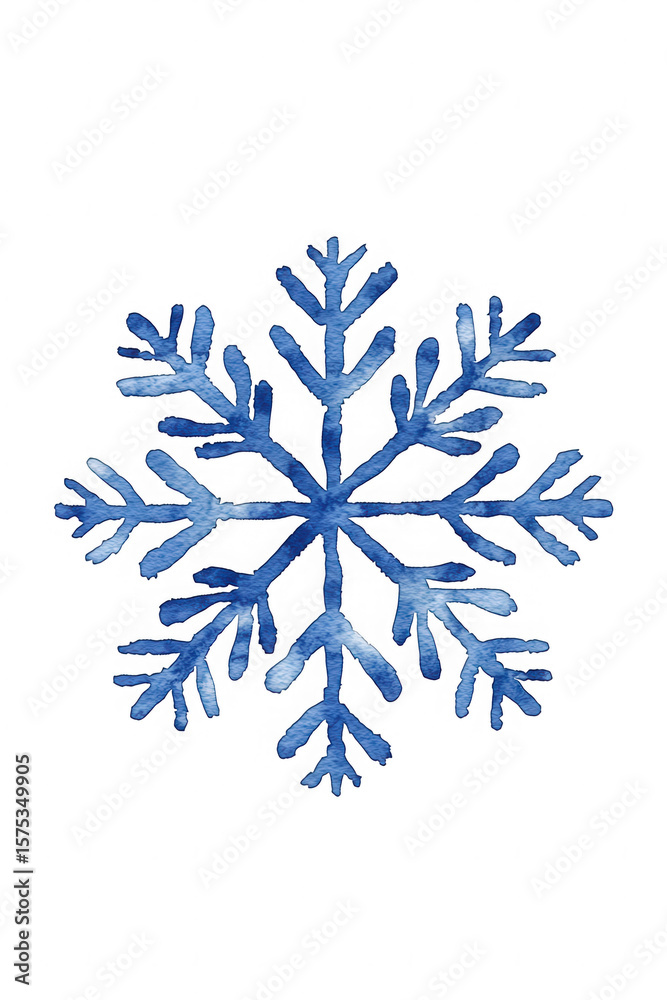 Watercolor blue snowflake with transparent background, delicate winter decoration with artistic brush strokes Watercolor blue snowflake with transparent background, delicate winter decoration with artistic brush strokes