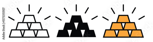 Gold bar stack icon in flat style. Set of gold bar icons. Business Trading Finance. Golden bars, Gold bar icon.
