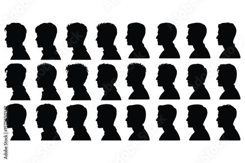 Male profile silhouettes heads faces