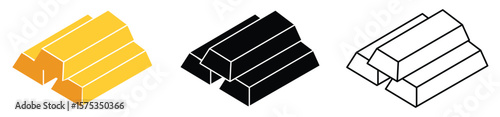 Gold bar stack icon in flat style. Set of gold bar icons. Business Trading Finance. Golden bars, Gold bar icon.
