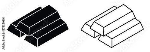 Gold bar stack icon in flat style. Set of gold bar icons. Business Trading Finance. Golden bars, Gold bar icon.
