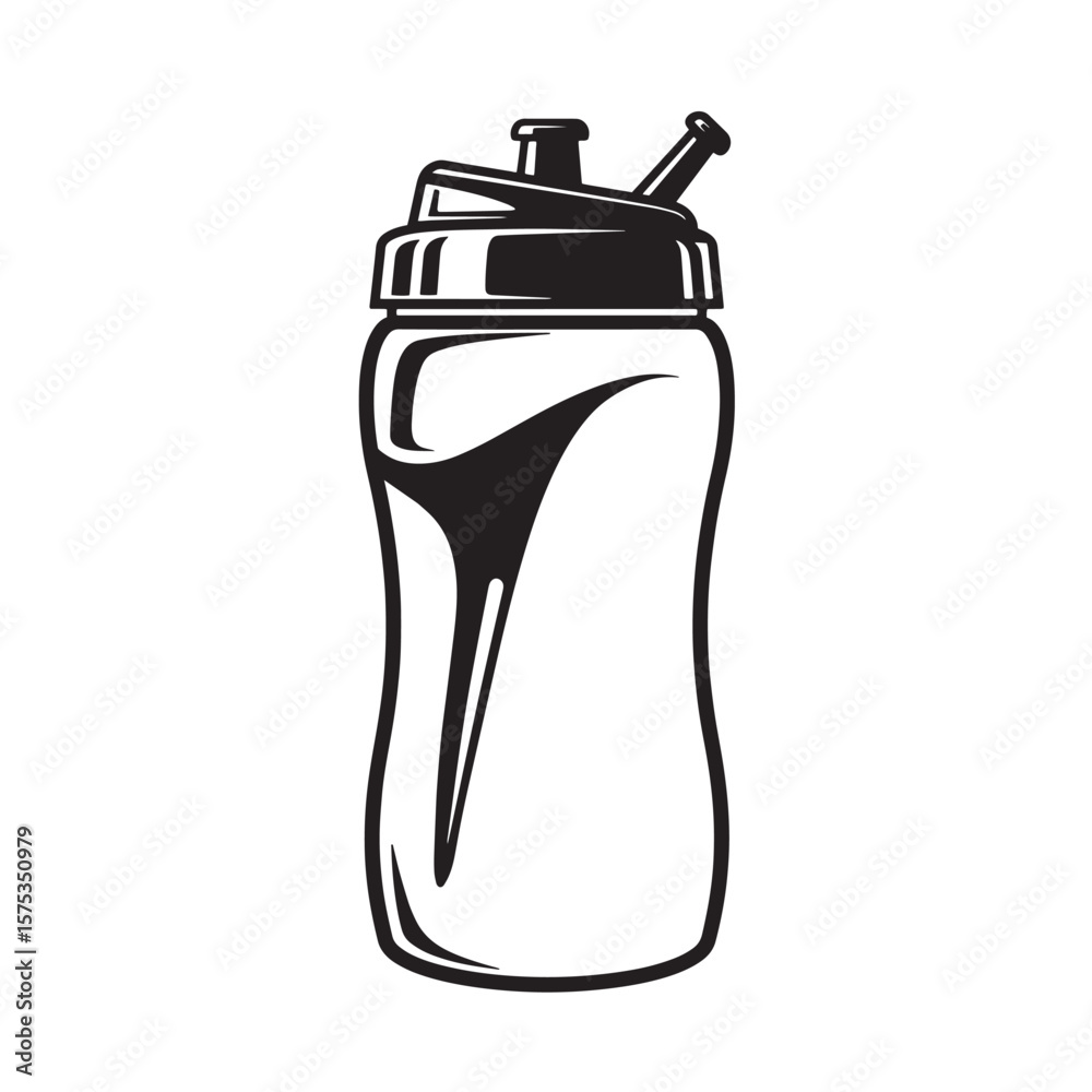 Obraz premium Black and white vector illustration of a modern sport water bottle isolated