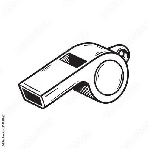 Hand drawn illustration of a classic referee whistle isolated on a white background