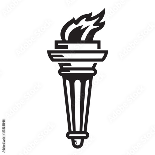 Iconic black and white illustration of a burning torch symbolizing knowledge and enlightenment