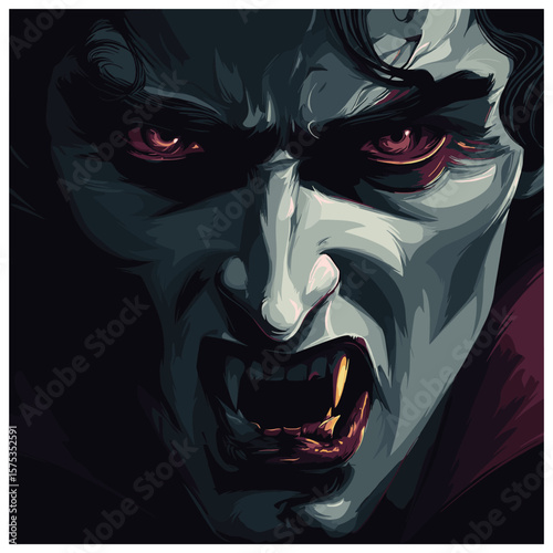Vector Scary Evil Vampire Face Logo, Illustration