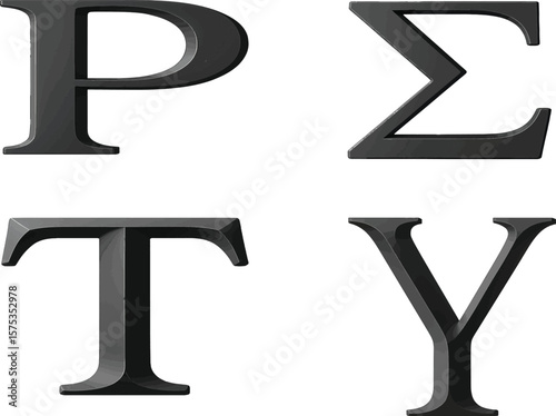3D Greek Alphabet Letters Uppercase and Lowercase Isolated on White Background.