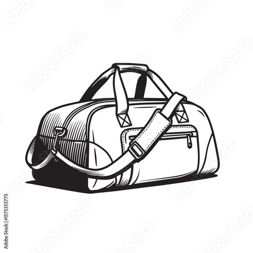 Vector illustration of a black and white duffel bag for travel or sports activities