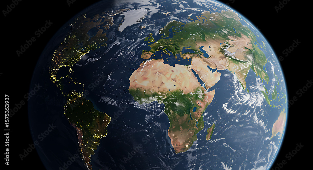 Obraz premium Detailed View of Earth from Space A Study in Continents, Oceans, and Light Emissions