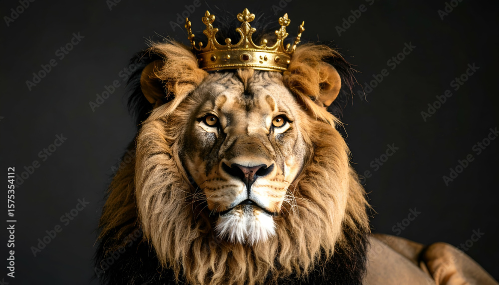 Fototapeta premium Majestic Lion King Crown Dark Background.