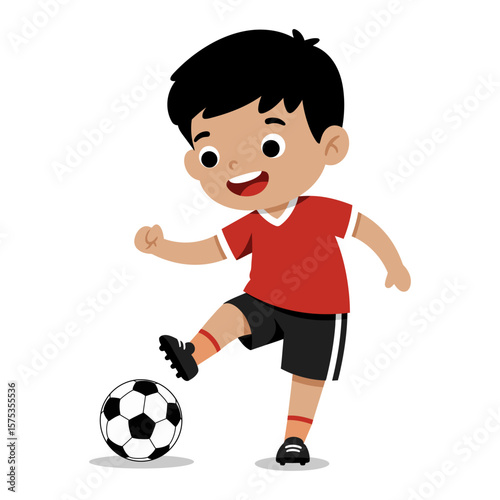 Happy Kid Playing Soccer Cartoon Illustration