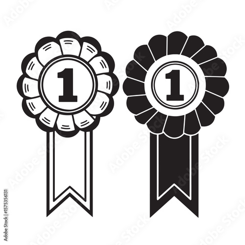 Award ribbons depicting first place recognition in simple black and white style