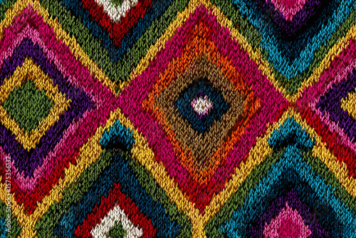 Seamless Pattern Multicolor Geometric Jacquard Design with Knitted Yarn Texture Background for Cozy Sweaters and Scarves 