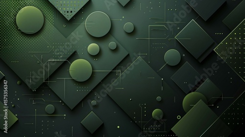 Olive background with geometric shapes and textures for corporate or tech design