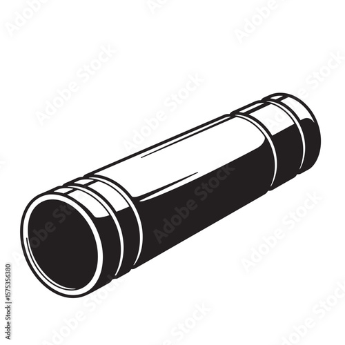 Black and white illustration of a cylindrical pipe component isolated on a white background
