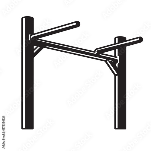 Black and white illustration of a stylized minimalist pull up bar for fitness and exercise