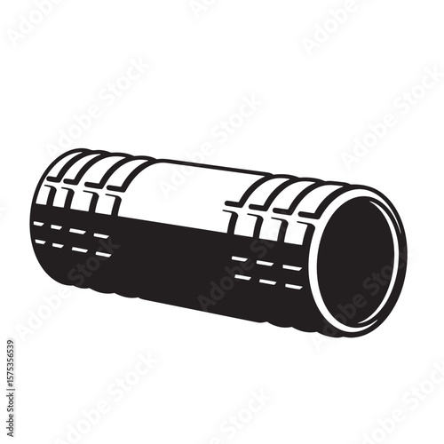 Black and white illustration of a stylized roller foam equipment on a white background.