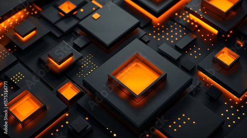 Orange background with geometric shapes and textures for corporate or tech design