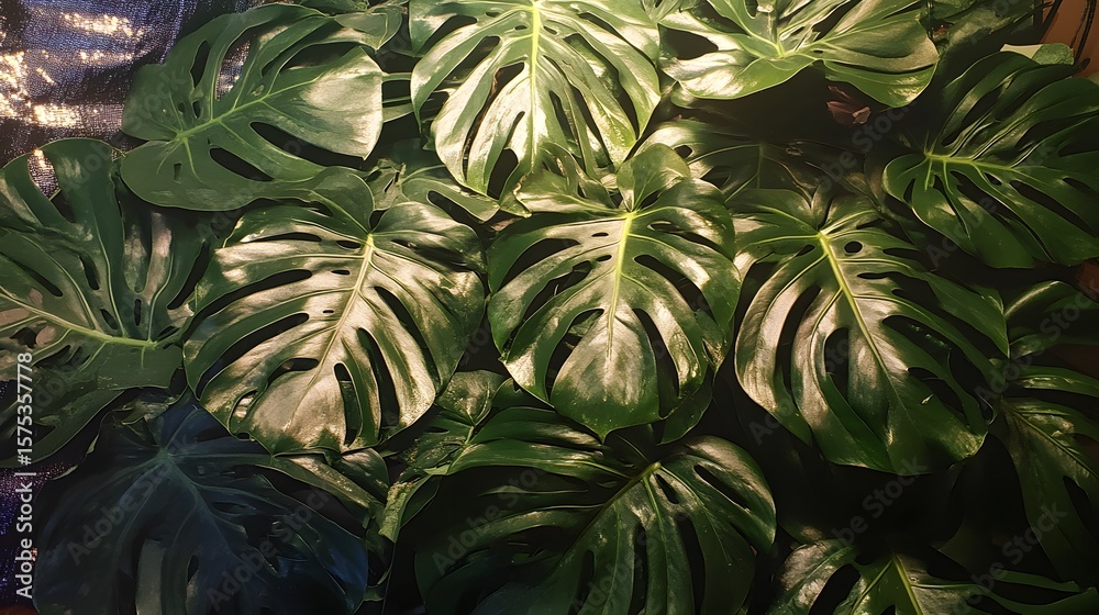 Fototapeta premium Lush Green Monstera Deliciosa Leaves Background