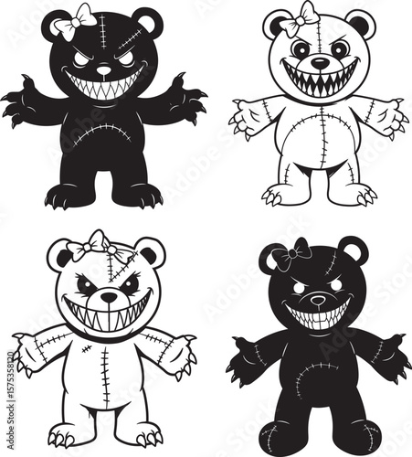 Evil Teddy Bear Smiling Cartoon Character silhouette