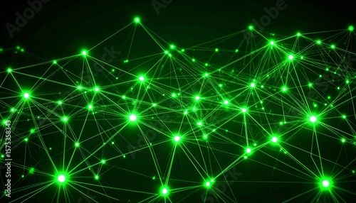 Green Neural Network Visualization with Dynamic Connections and Glowing Nodes Representing Advanced AI and Machine Learning.