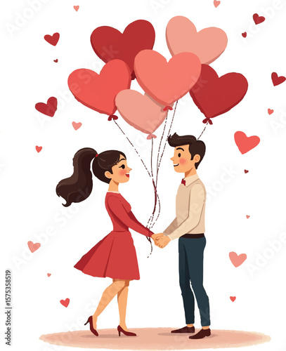 Valentine's Day card featuring a tender moment between a loving couple, hand in hand, set against a delicate