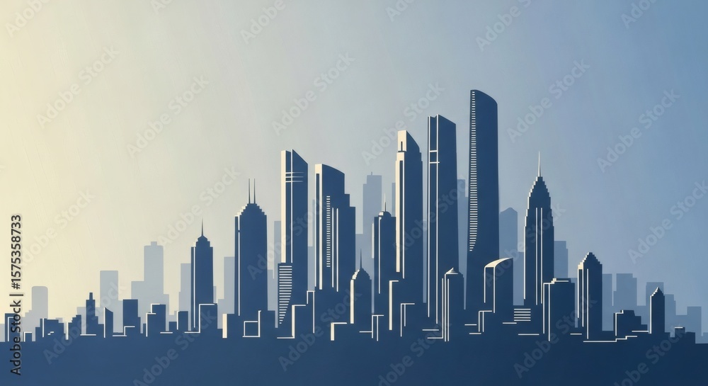 Fototapeta premium Modern City Skyline at Sunrise