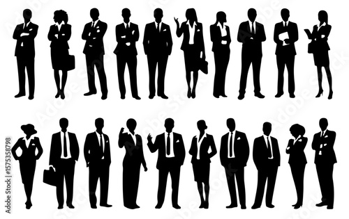 Minimalist Silhouette Illustration of Diverse Business People Standing in Isolated Corporate Poses