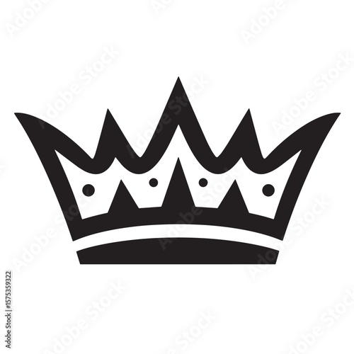 Simple black crown illustration for royalty leadership and symbolism on white background