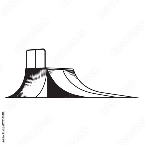 Vector illustration of a black and white half pipe skate ramp design for skateboarding.