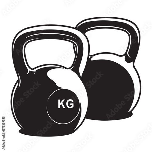 Two black and white kettlebells depicting fitness and strength training concept