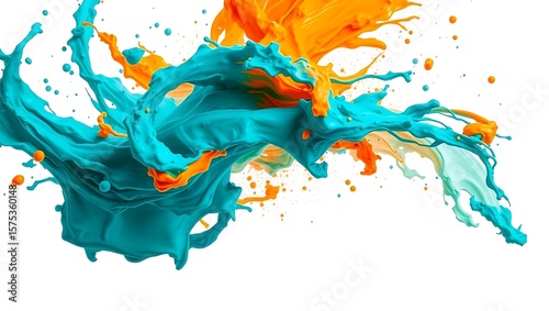 Vibrant teal and orange paint splash explosion
