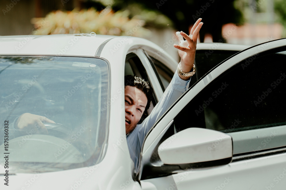 Naklejka premium Angry driver arguing out the window