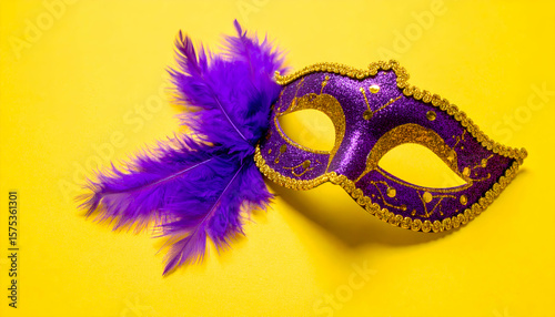 Wallpaper Mural Purple Mardi Gras Mask with Yellow Background. Torontodigital.ca
