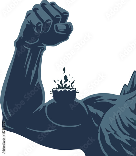 Powerful bicep flexing, showcasing a hole with explosive energy erupting from within.