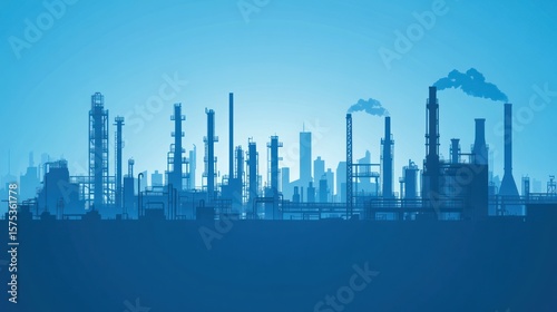 Silhouetted industrial complex at dawn