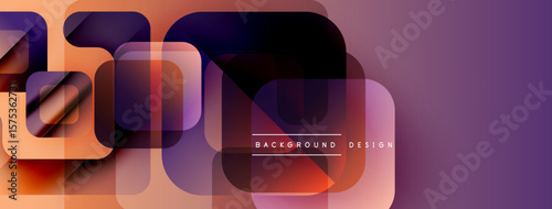 Abstract geometric shapes overlap, creating vibrant gradient banner. Orange, purple hues dominate design. Modern, stylish background.